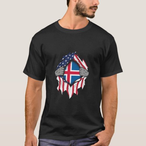 Icelandic American Flags Hands Ripping Flag  T_Shirt