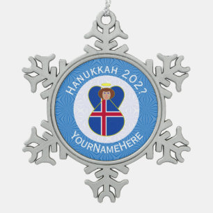 Icelandic Angel Hanukkah Flag Personalized  Snowflake Pewter Christmas Ornament