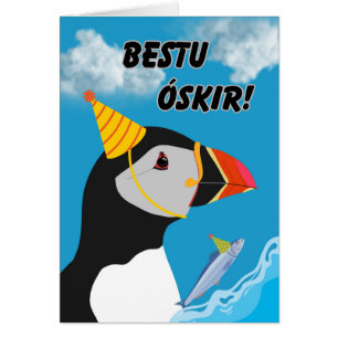 Icelandic Birthday Bestu Oskir Puffin Cards
