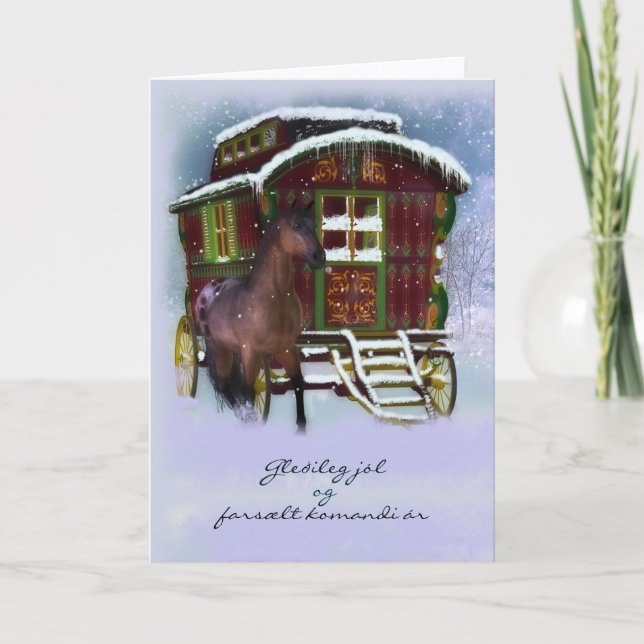 Icelandic Christmas Card - Horse And Old Caravan - (Front)
