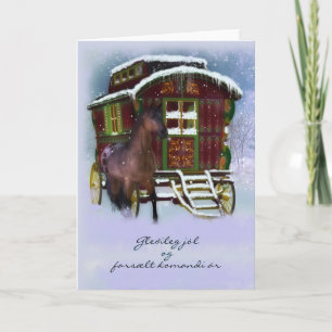 Icelandic Christmas Card - Horse And Old Caravan -