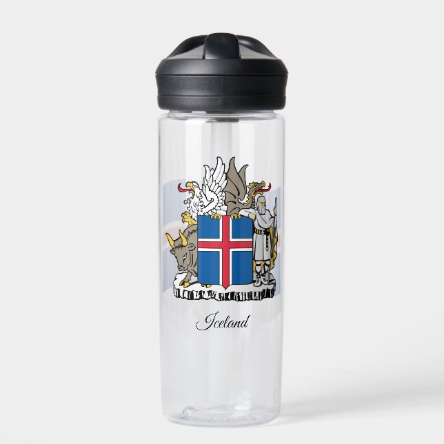 Icelandic Coat of Arms, Flag, Iceland Water Bottle (Front)
