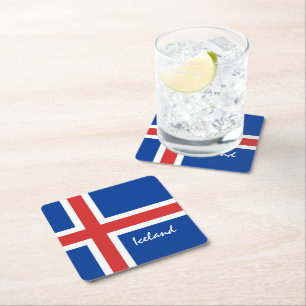 Icelandic flag & Iceland holiday/sports fans Square Paper Coaster