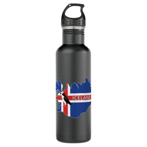 Icelandic Flag Map of Iceland Atlantic Puffin Bird Stainless Steel Water Bottle