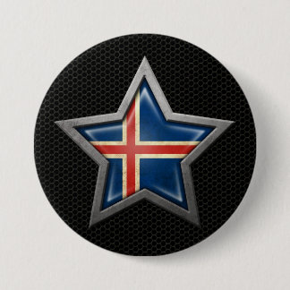 Icelandic Flag Star with Steel Mesh Effect Pinback Button