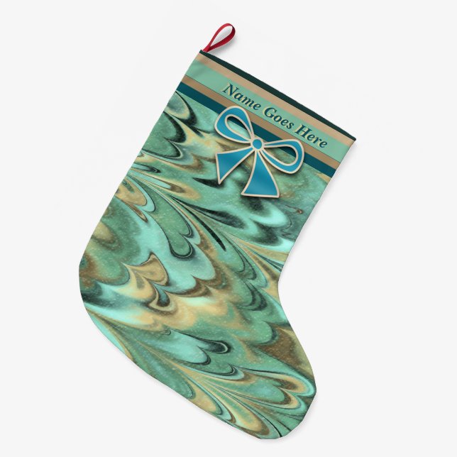 Icelandic Flow Christmas Folk Art (Personalized) Large Christmas Stocking (Front (Hanging))