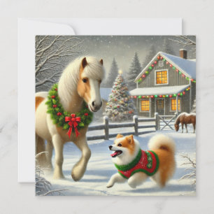 Icelandic Horse and Dog Christmas Card