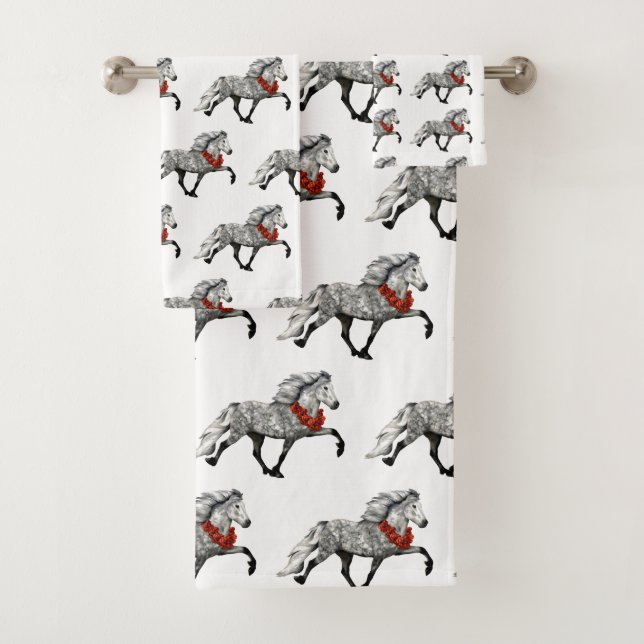 Icelandic Horse Christmas Bath Towel Set (Insitu)