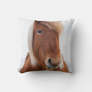 Icelandic Horse during winter Throw Pillow