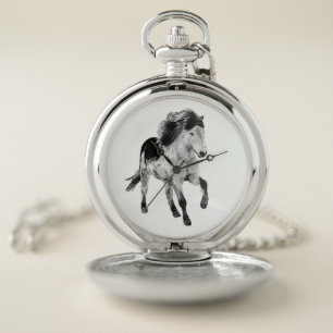 Icelandic horse in black and white pocket watch