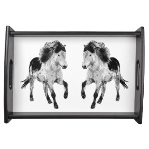 Icelandic horse in black and white serving tray