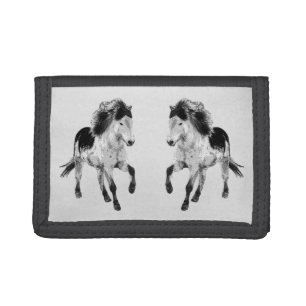 Icelandic horse in black and white tri-fold wallet