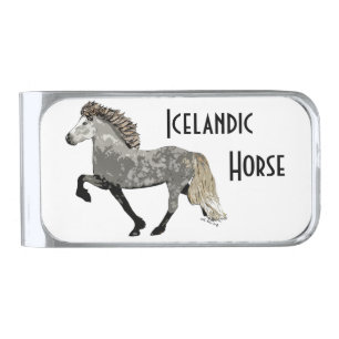Icelandic Horse in dappled grey-Art Deco Astrid Silver Finish Money Clip