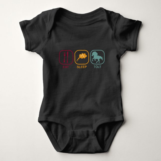 Icelandic Horse Tölt Eat Sleep Funny Retro Baby Bodysuit (Front)