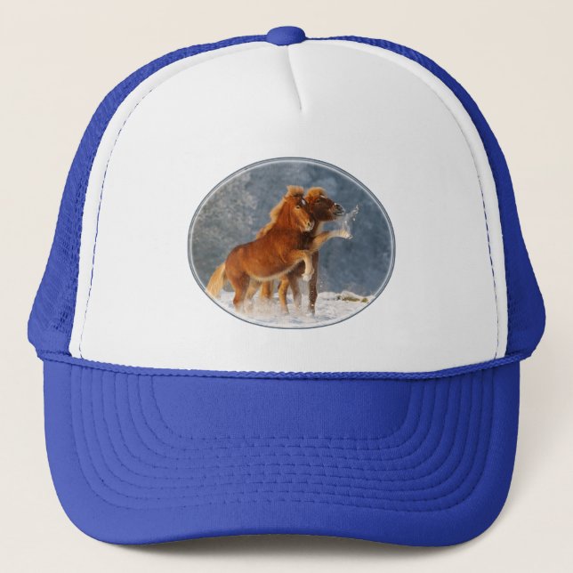 Icelandic Horses Foal Play in Snow Funny Photo Trucker Hat (Front)