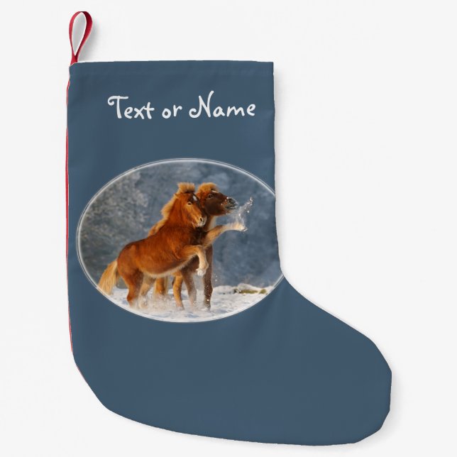 Icelandic Horses Foal Play in Snow - Personalized Small Christmas Stocking (Front)