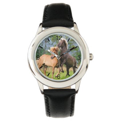 Icelandic Horses Funny Play Rearing - dial-plate - Watch