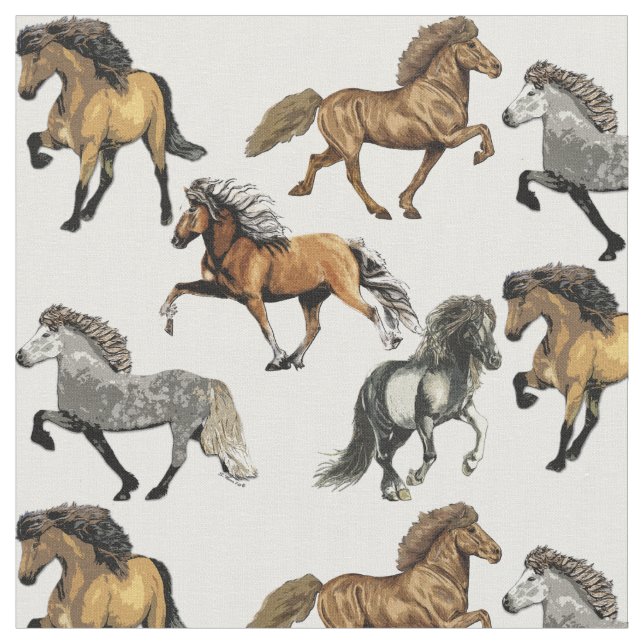 Icelandic Horses in Motion Fabric (Close Up)