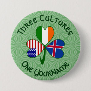 Icelandic Irish American Flag Shamrock Personalize Button