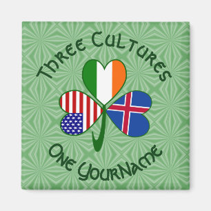 Icelandic Irish American Flag Shamrock Personalize Magnet