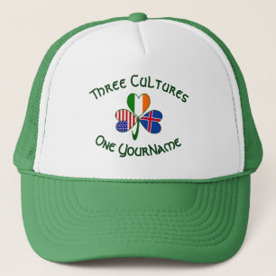 Icelandic Irish American Flag Shamrock Personalize Trucker Hat