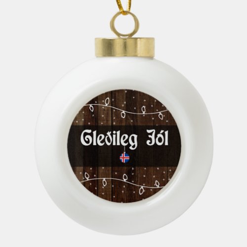 Icelandic Merry Christmas Gleileg jl Ceramic Ball Christmas Ornament