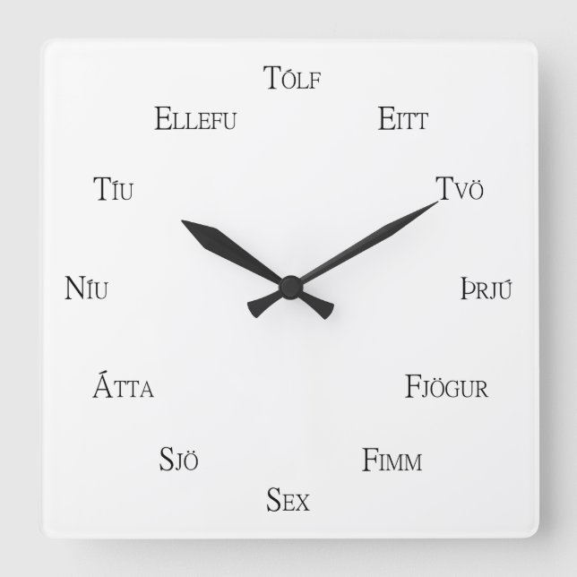 Icelandic Numbers Learning Customizable Language Square Wall Clock (Front)