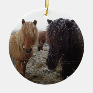 Icelandic Ponies, Iceland horses in snow gifts Ceramic Ornament