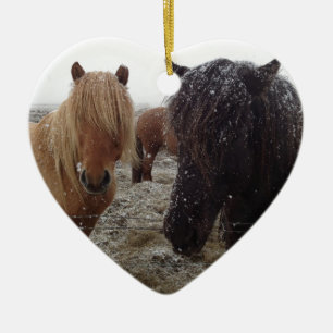Icelandic Ponies, Iceland horses in snow gifts Ceramic Ornament