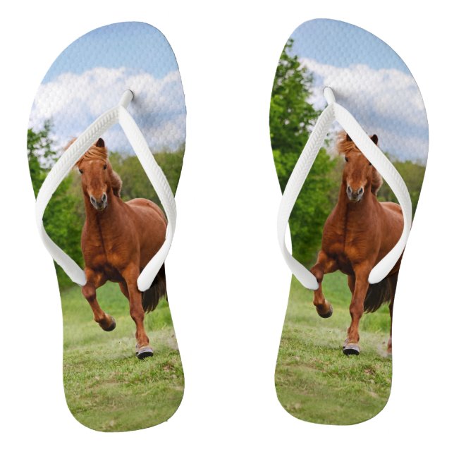 Icelandic Pony Runs Tölt Funny Photo Horse Lovers Flip Flops (Footbed)