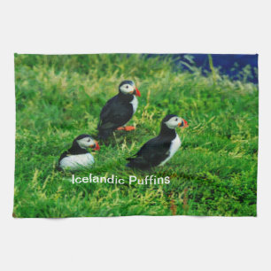 Icelandic Puffins in Summer Kitchen Towel