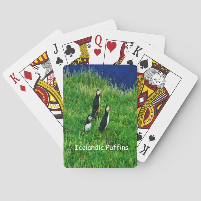 Icelandic Puffins in Summer Poker Cards (Back)