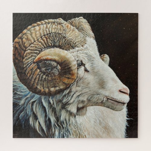 Icelandic Ram white sheep with horns Jigsaw Puzzle