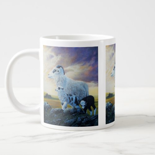 Icelandic sheep ewe and lambs sunrise sky giant coffee mug