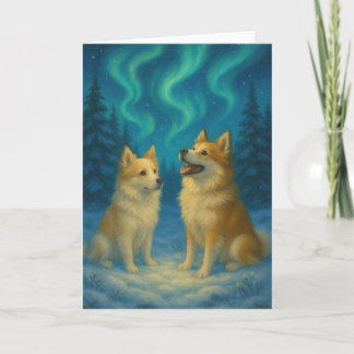 Icelandic Sheepdog Northern Lights Holiday Card