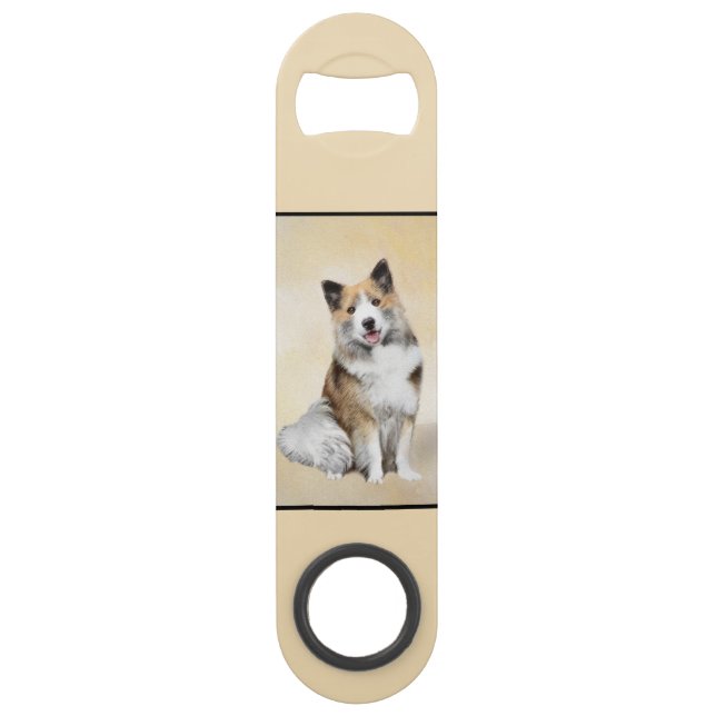 Icelandic Sheepdog Painting - Original Dog Art Bar Key (Back)