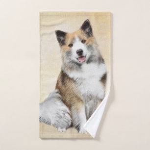 Icelandic Sheepdog Painting - Original Dog Art Bath Towel Set