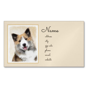 Icelandic Sheepdog Painting - Original Dog Art Business Card Magnet