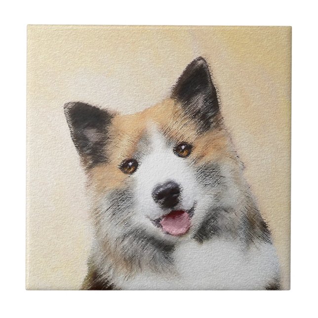 Icelandic Sheepdog Painting - Original Dog Art Ceramic Tile (Front)