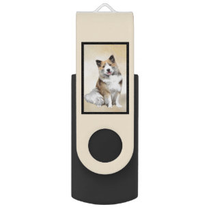 Icelandic Sheepdog Painting - Original Dog Art Flash Drive