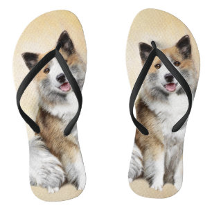 Icelandic Sheepdog Painting - Original Dog Art Flip Flops