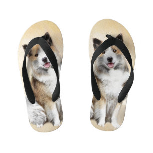 Icelandic Sheepdog Painting - Original Dog Art Kid's Flip Flops