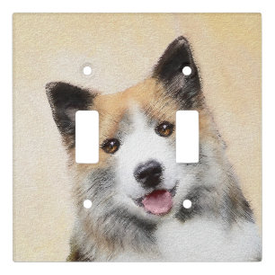 Icelandic Sheepdog Painting - Original Dog Art Light Switch Cover