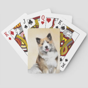 Icelandic Sheepdog Painting - Original Dog Art Poker Cards