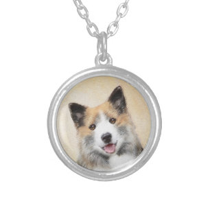 Icelandic Sheepdog Painting - Original Dog Art Silver Plated Necklace