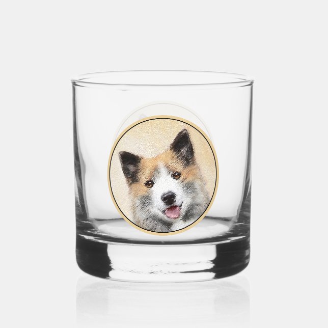 Icelandic Sheepdog Painting - Original Dog Art Whiskey Glass (Front)