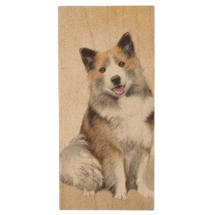Icelandic Sheepdog Painting - Original Dog Art Wood Flash Drive