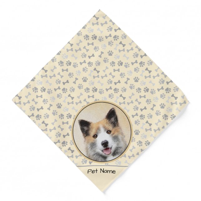 Icelandic Sheepdog Painting Tan Original Dog Art Bandana (Front)