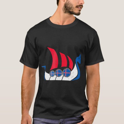 Icelandic Viking Ship T Shirt Iceland Flag Dragon 