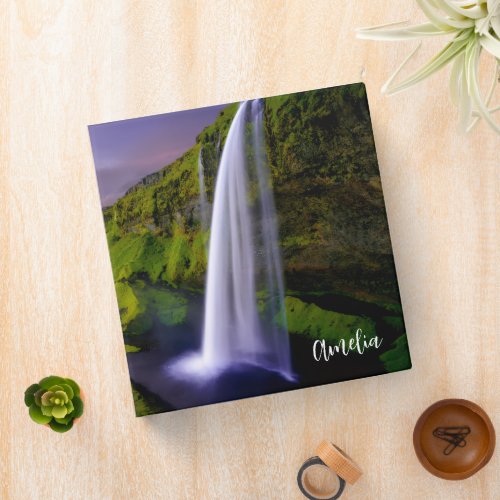 Icelandic Waterfall Green Nature Photo 3 Ring Binder